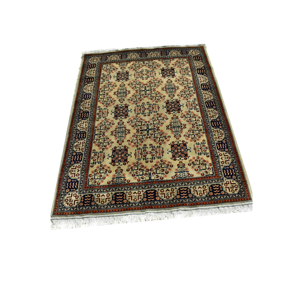Handmade Afghan Aqcha Wool Rug 5x7 ft side angle view highlighting wool pile and texture