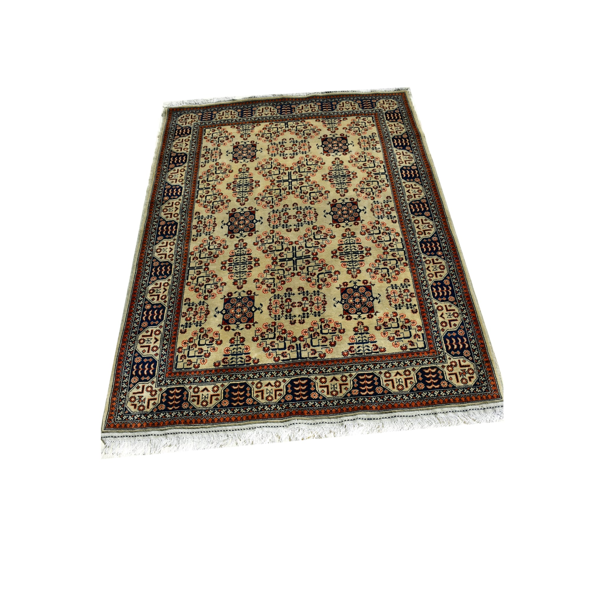 Handmade Afghan Aqcha Wool Rug 5x7 ft side angle view highlighting wool pile and texture