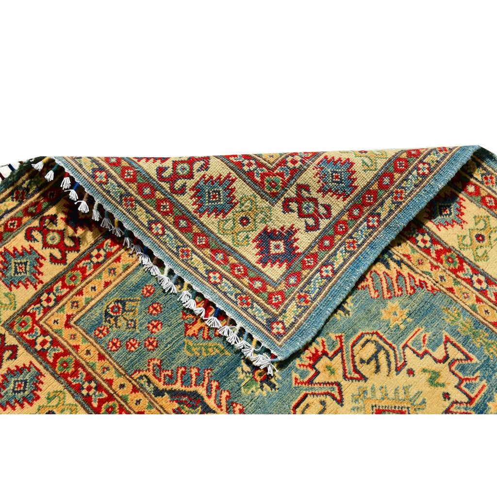 Handmade Afghan Aqcha Wool Rug 4x5 ft reverse side revealing fine hand knotted construction