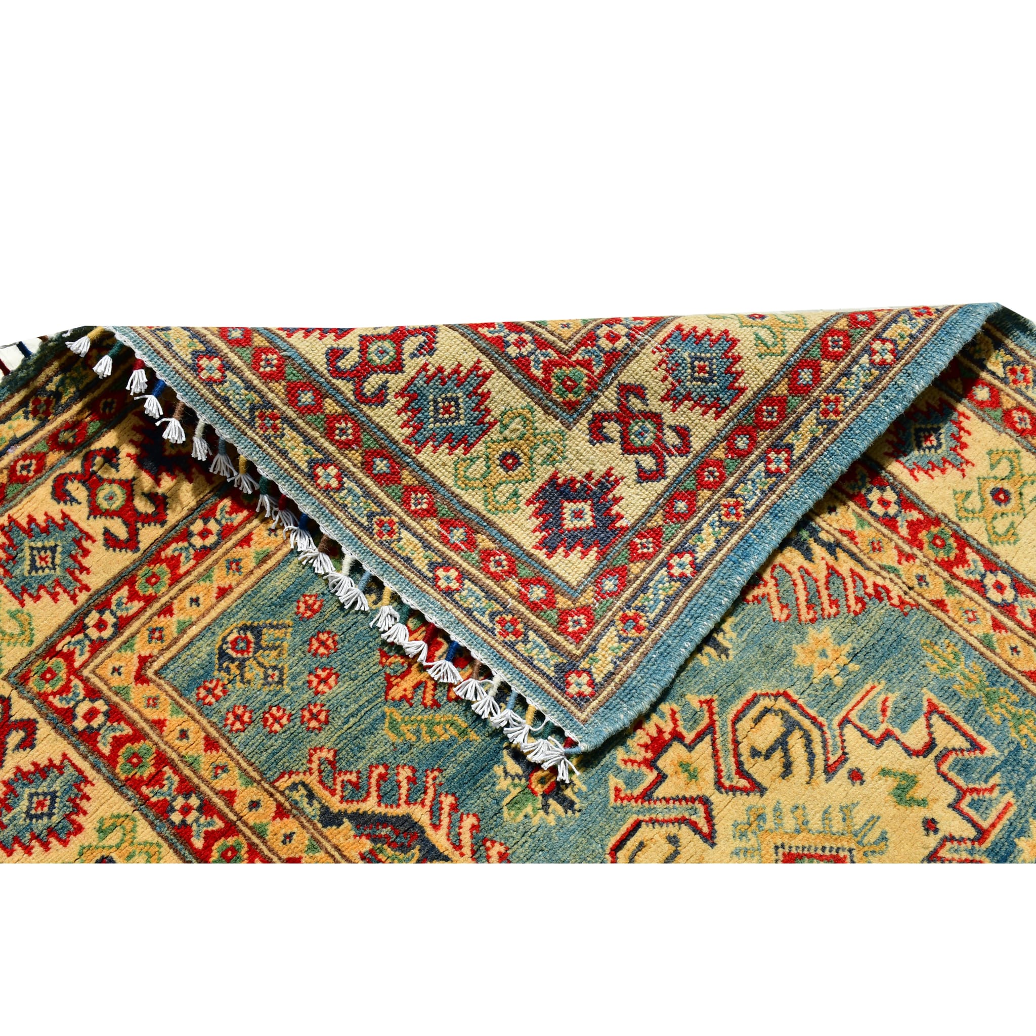Handmade Afghan Aqcha Wool Rug 4x5 ft reverse side revealing fine hand knotted construction